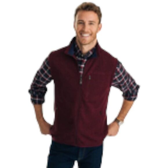 Southern Tide Vest Mens L Burgundy Full Zip Polyester Sweater Skipjack Knit NWT - Picture 1 of 8